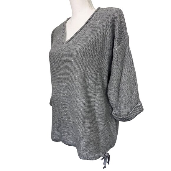 Womens DKNY Jeans Gray Sequin V-Neck Sweater Size XL NWT Comfortable Soft Light - Picture 1 of 12